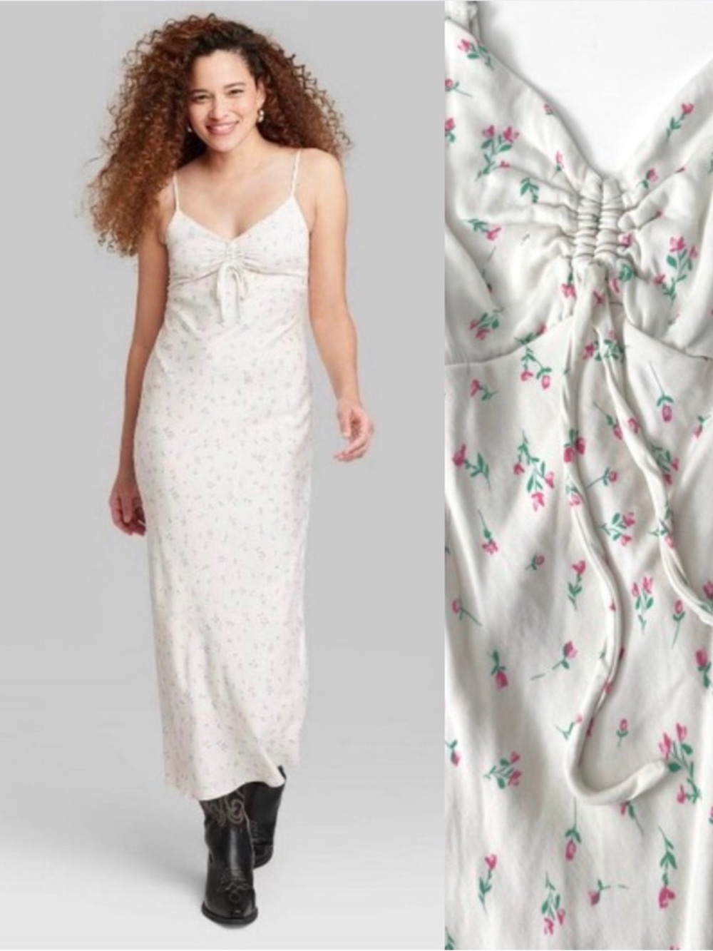 Wild Fable Floral Midi Dress Ivory Pink Cottagecore Slip Dress Size S Spring